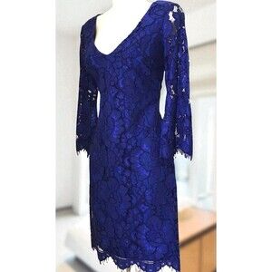Badgley Mischka Royal Blue Lace Sheath Evening Dress Gown NEW Size 10 3/4 Sleeve